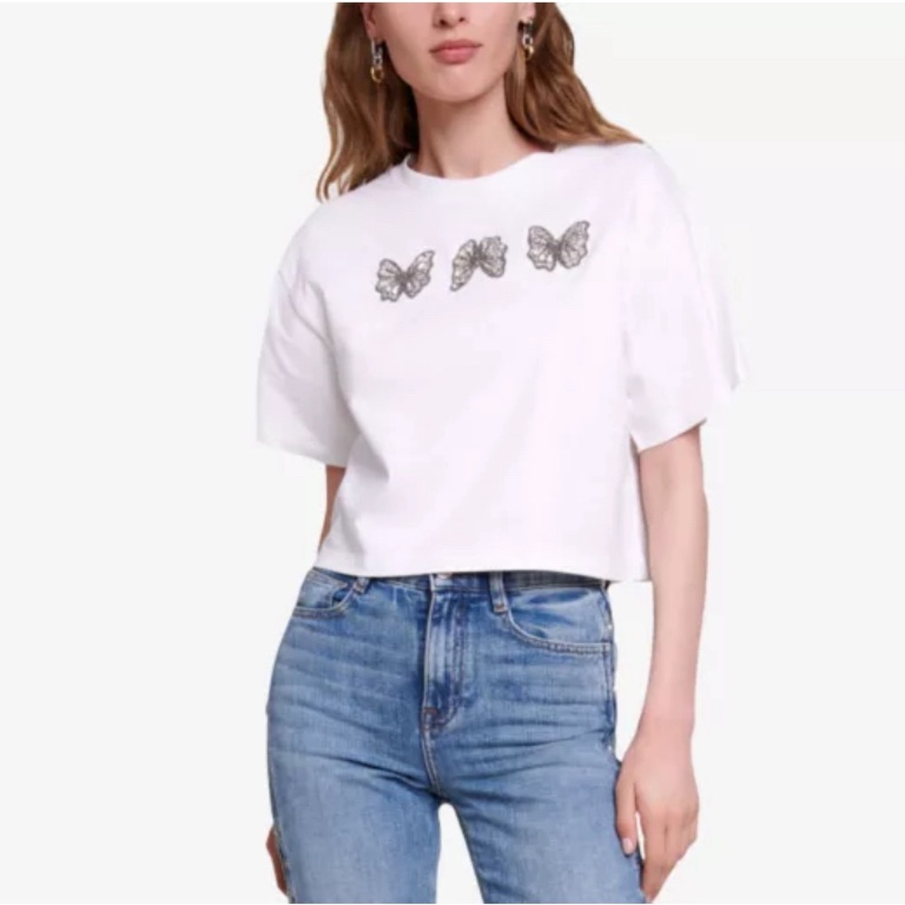Butterfly-embellished crewneck cotton-jersey T-shirt